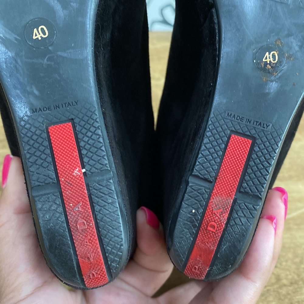 Prada Sport Black Suede Wedge Mules/Clogs - Picture 11 of 16